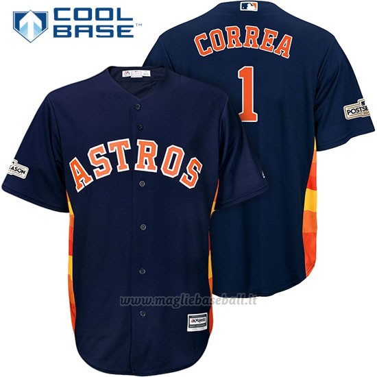 Maglia Baseball Uomo Houston Astros 2017 Postseason Carlos Correa Blu Cool Base
